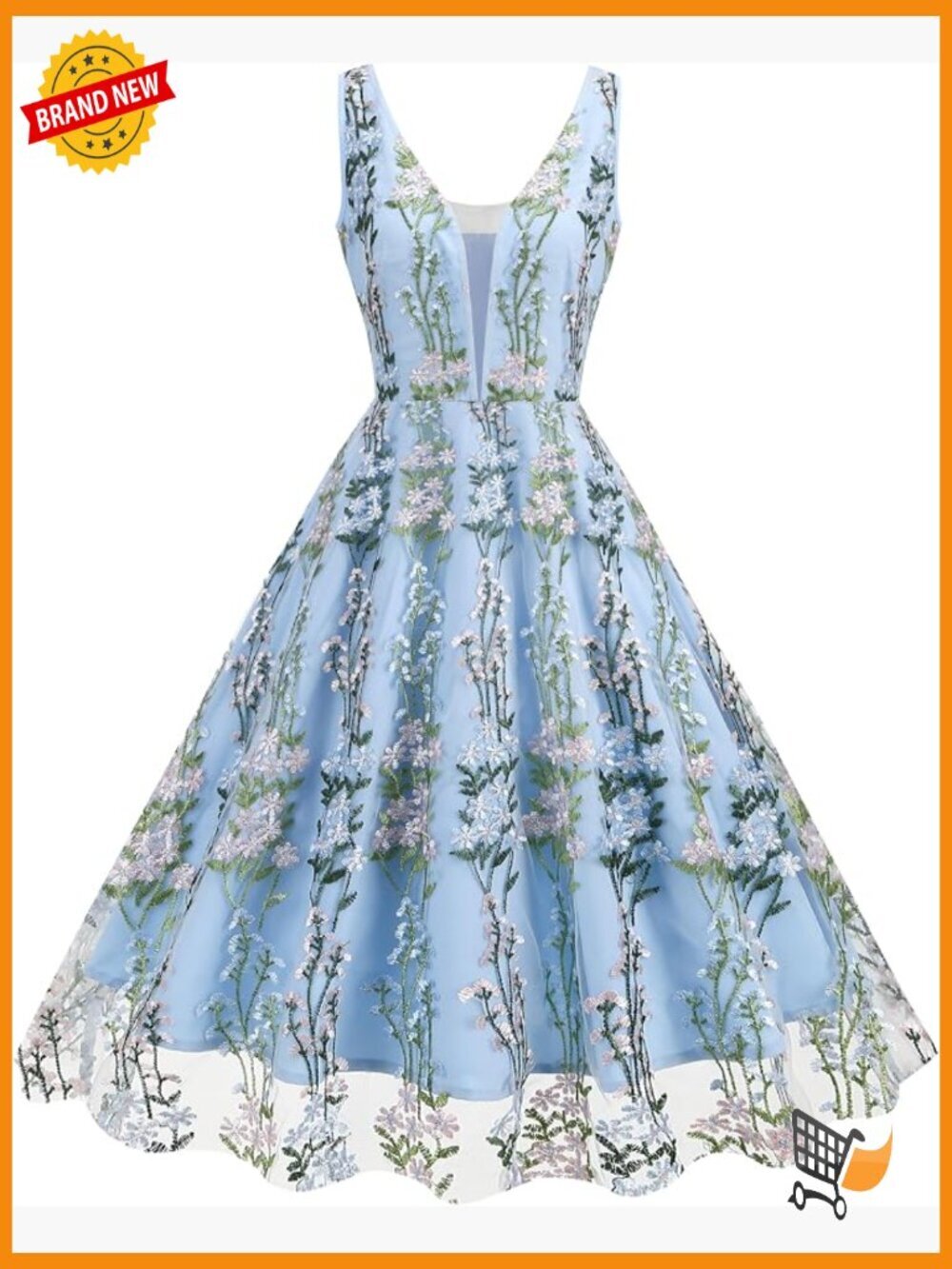 Sleeveless Floral Embroidered Tulle Dress A-Line V-Neck
